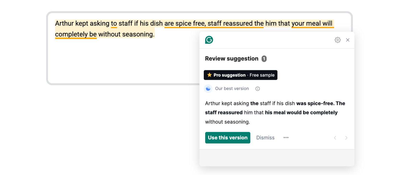 An example of error handling in Grammarly