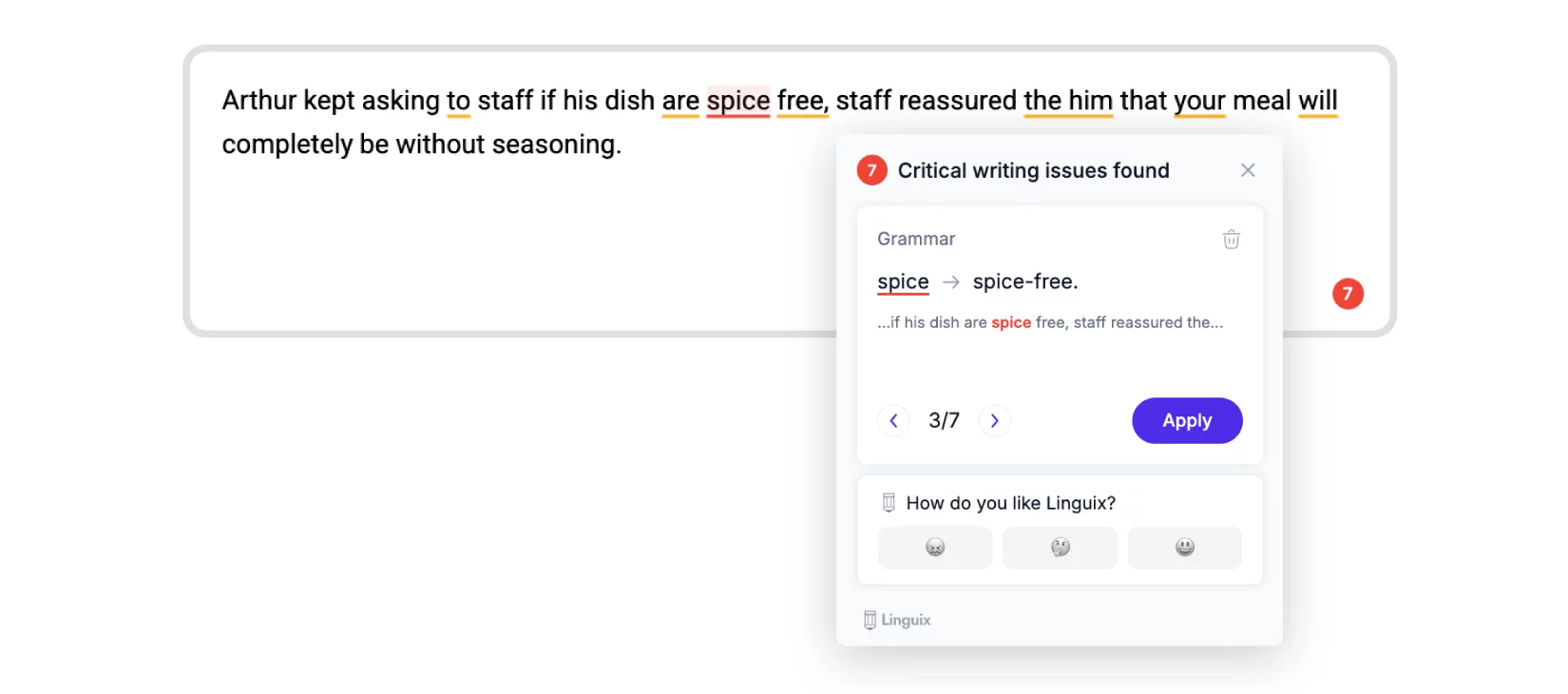 An example of error handling in Linguix