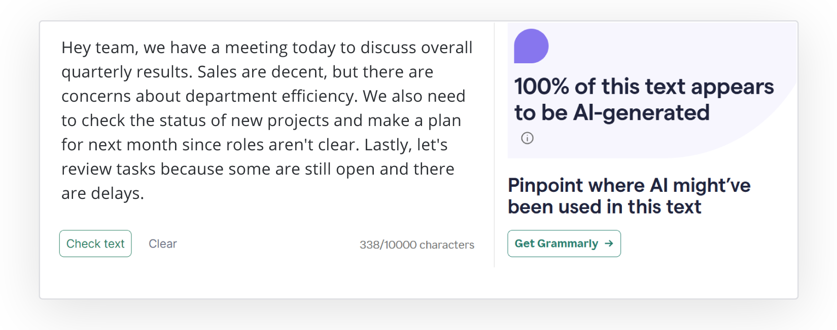 Checking rewritten Grammarly text with an AI detector