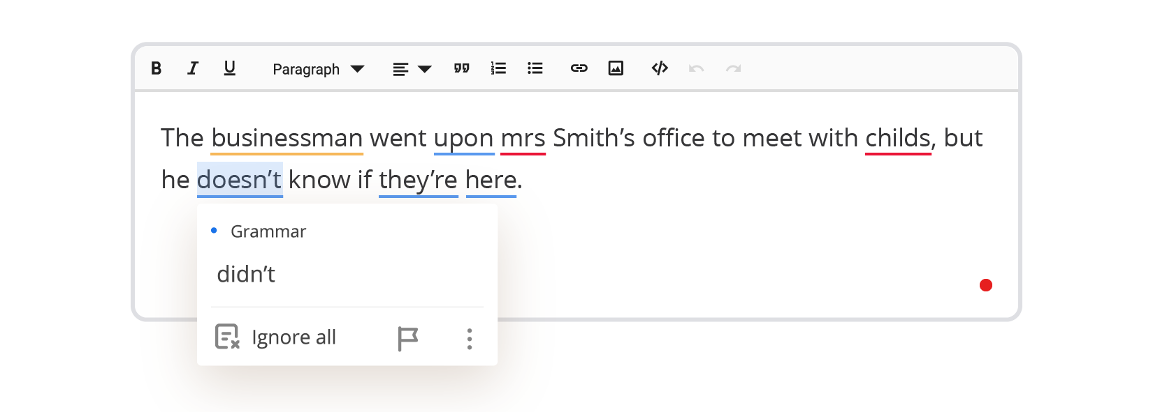 WProofreader spell check plugin for Syncfusion demo.
