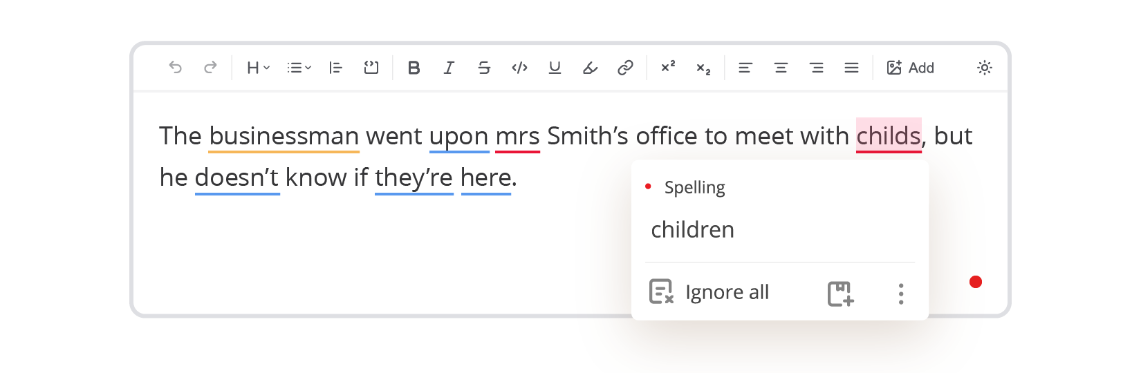 WProofreader spell check plugin for Tiptap demo.