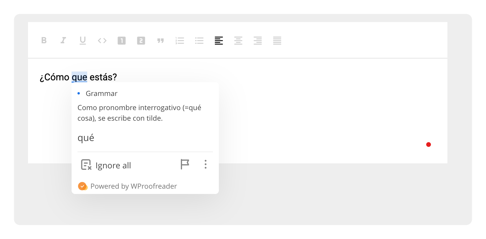 WProofreader correcting Spanish text