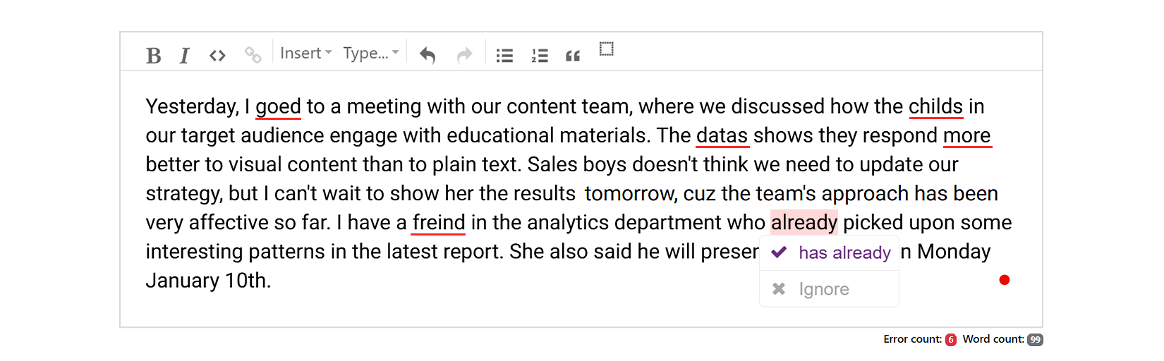 Sapling AI text checking results