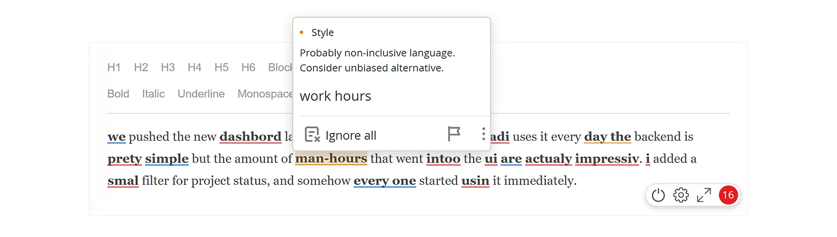 WProofreader text checking results
